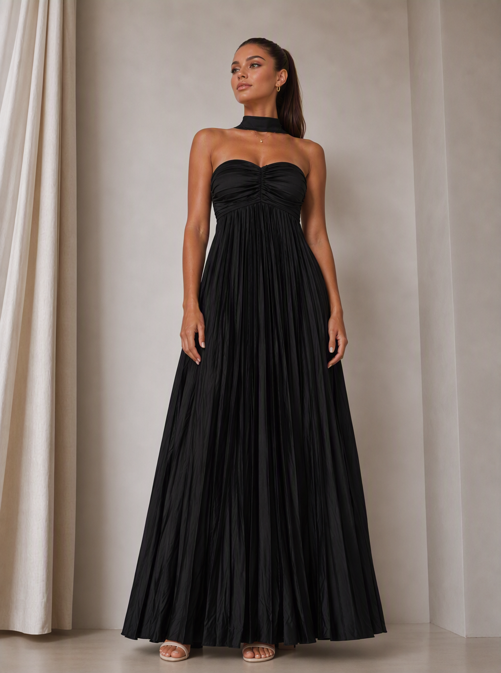 Zephrina Perrine pleated scarf maxi dress