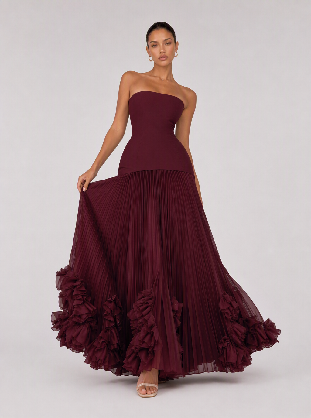 Zephrina Marnelle rosette pleated maxi dress