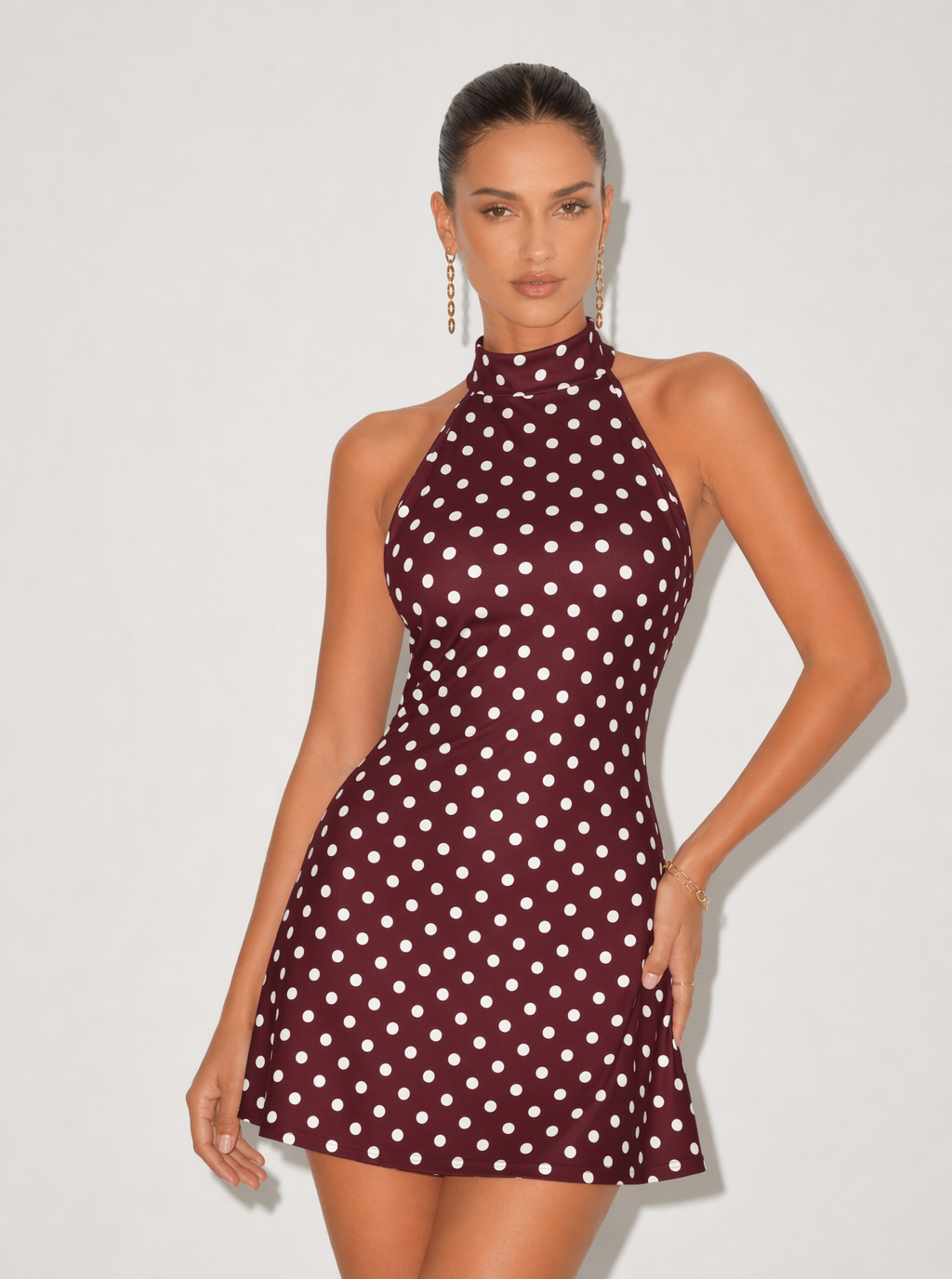 Zephrina Nerissa polka dot halter mini dress in white