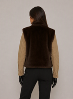 Zephrina Lilibet sleeveless faux fur coat in coffee high-low