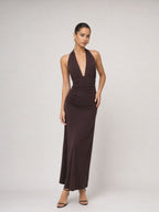 Aveline gerafftes Neckholder-Maxikleid
