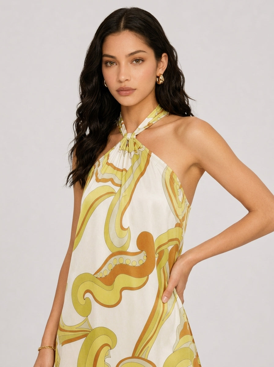 Celia Abstract Halter Mini Dress