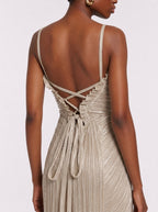 Petronella Pleated Gold Maxi Dress