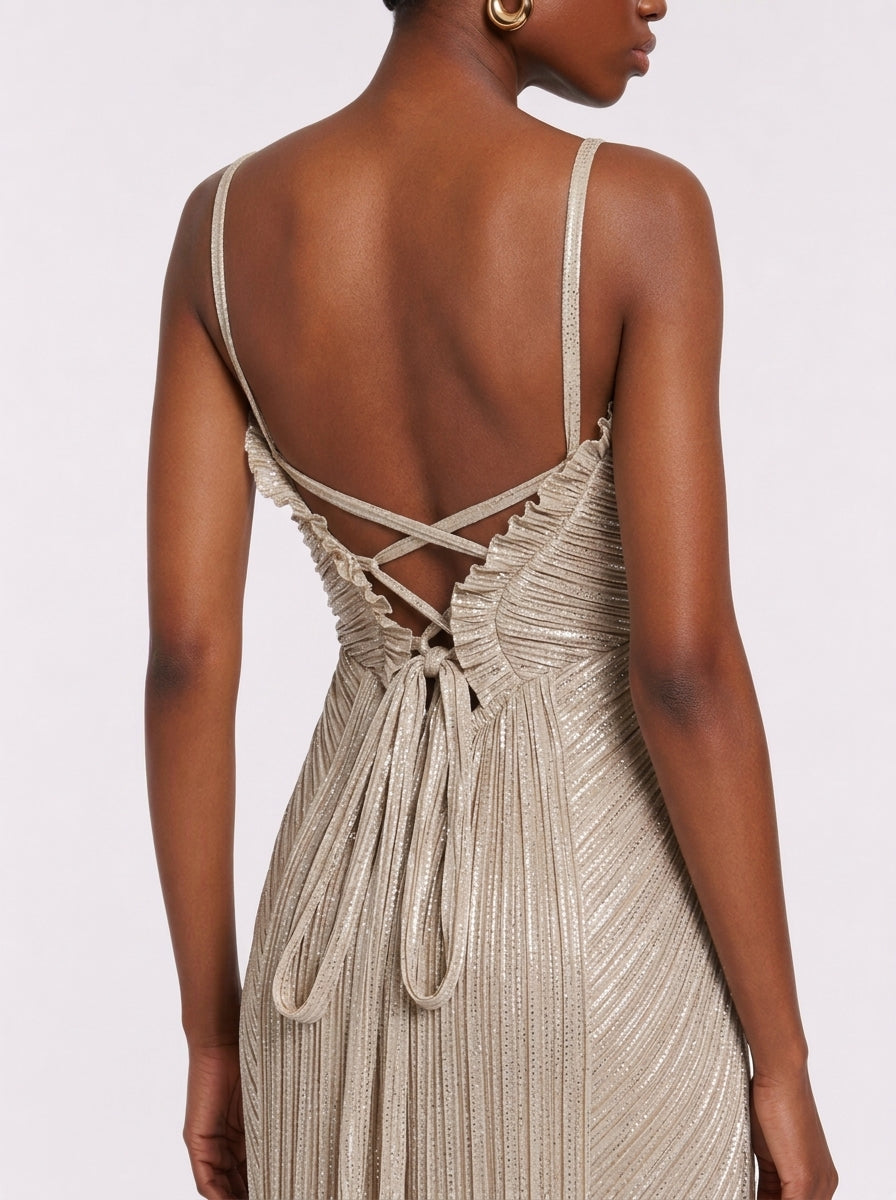 Petronella Pleated Gold Maxi Dress