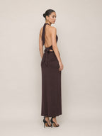 Aveline gerafftes Neckholder-Maxikleid