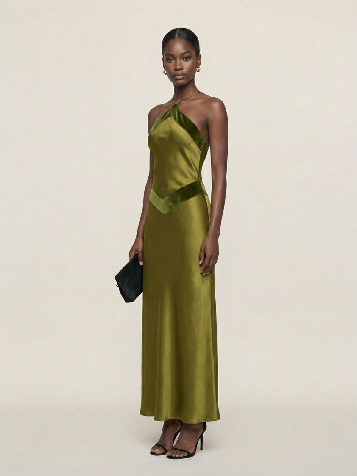 Paloma Neckholder-Maxikleid mit Kontrast