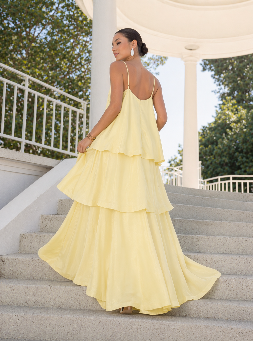 Robe longue Solene étagée aspect satin