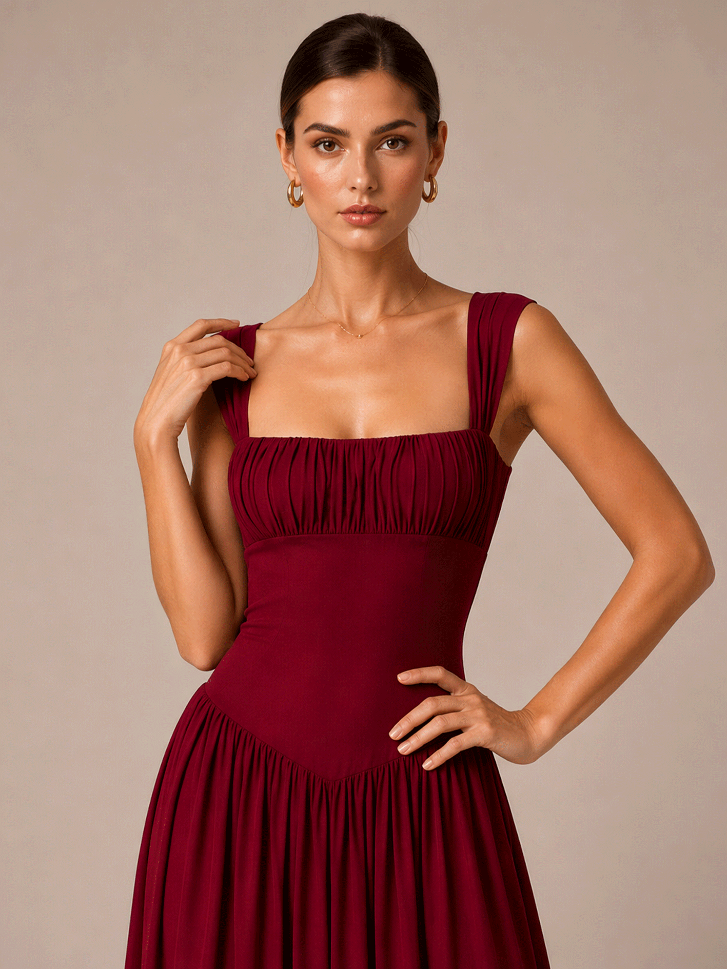 Square Neck Tiered Chiffon Maxi Dress