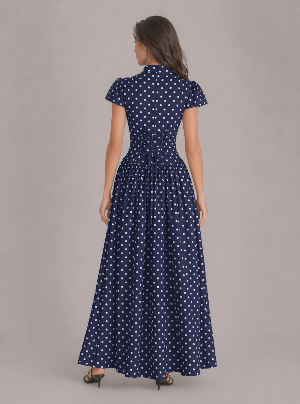 Allison Polka Dot Lace-Up Maxi Dress