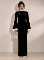 Marcellina Contrast-Cuff Velvet Maxi Dress