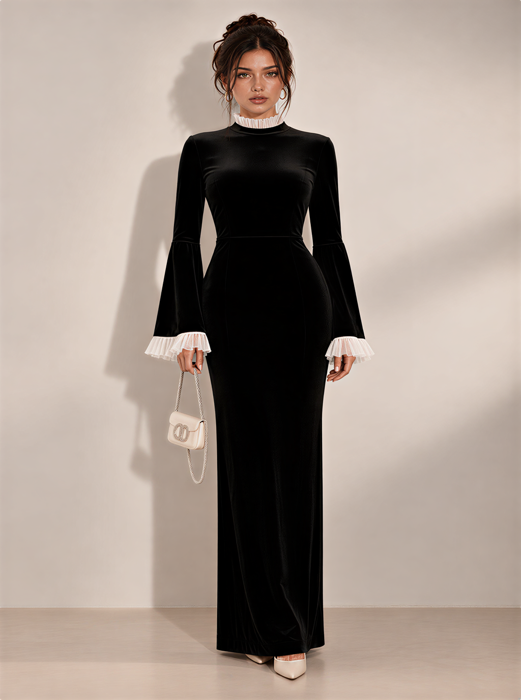 Marcellina Contrast-Cuff Velvet Maxi Dress