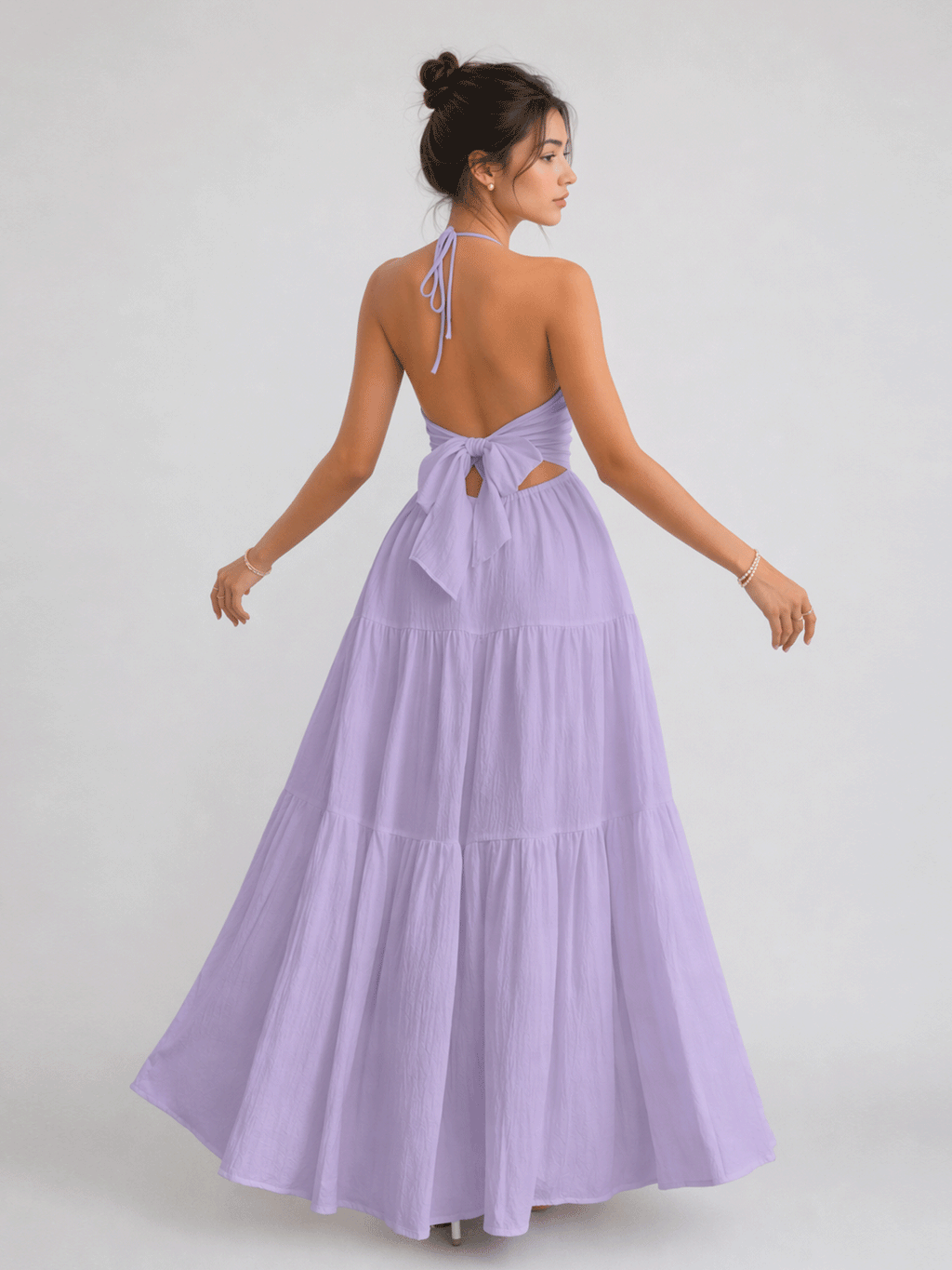 Halter Deep V Bow-Knot Maxi Dress
