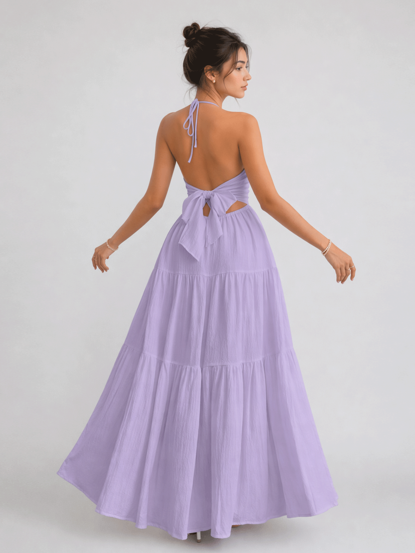 Halter Deep V Bow-Knot Maxi Dress