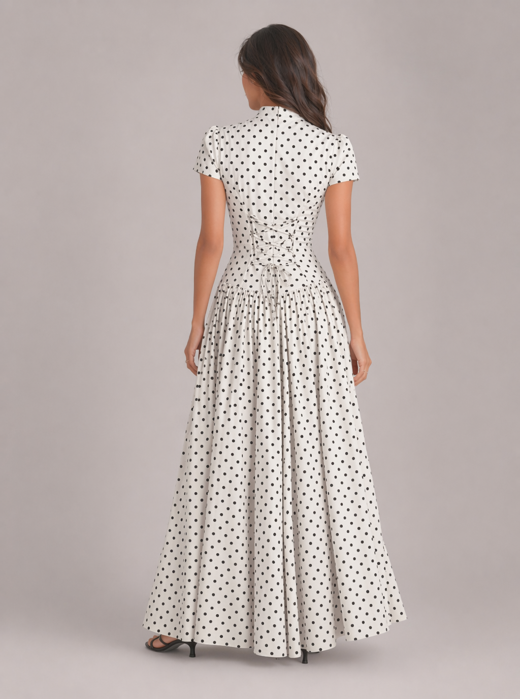 Allison Polka Dot Lace-Up Maxi Dress