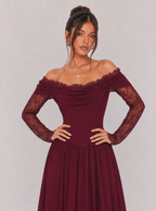 Moira Lace Sleeve Chiffon Maxi Dress