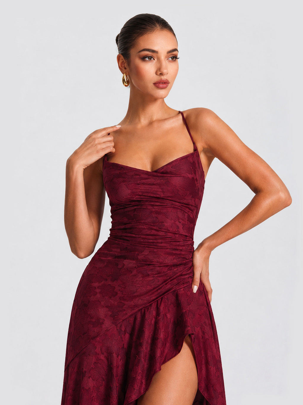 Elegant Cowl Neck High-Low Maxi Dress