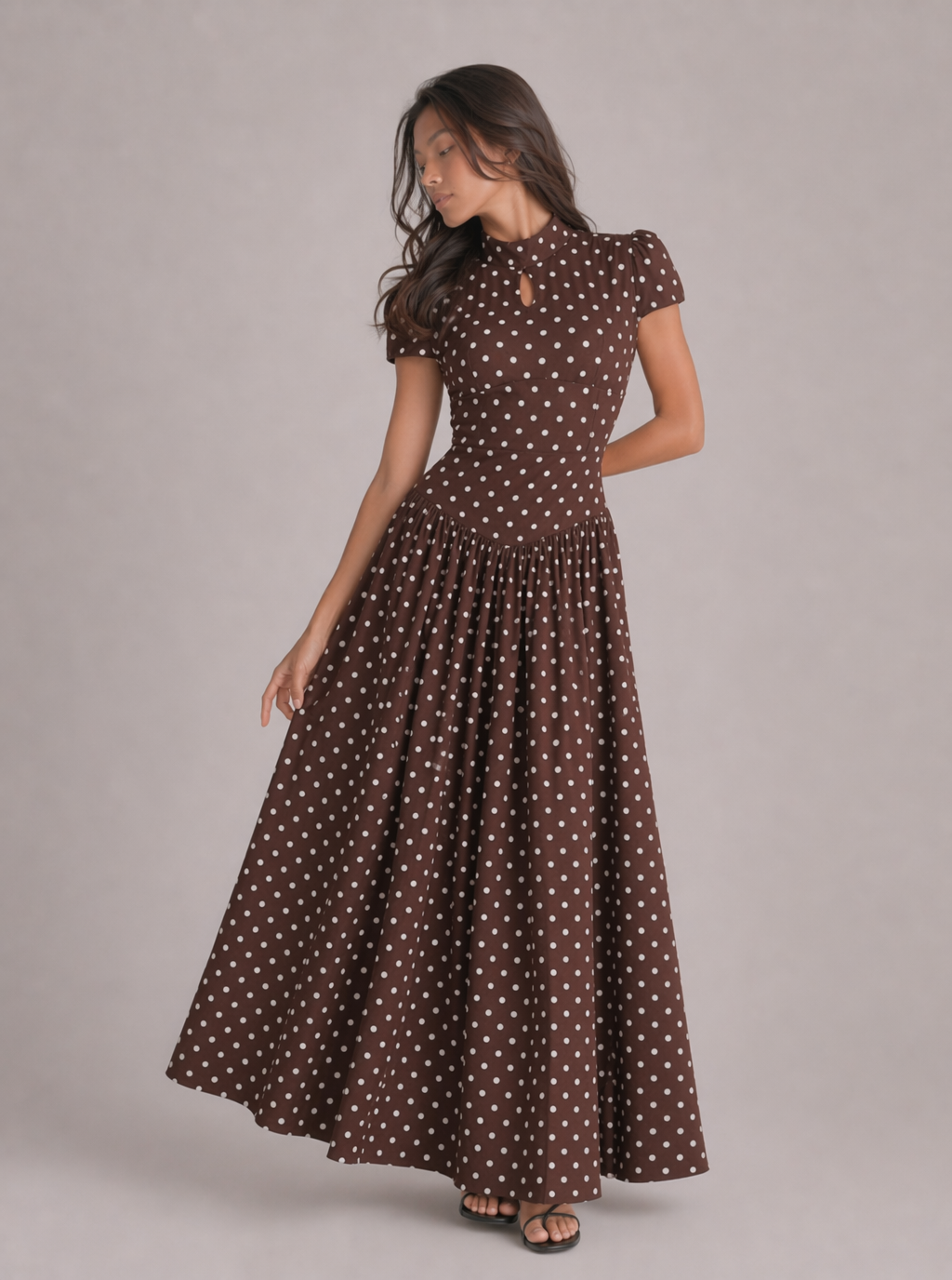 Allison Polka Dot Lace-Up Maxi Dress