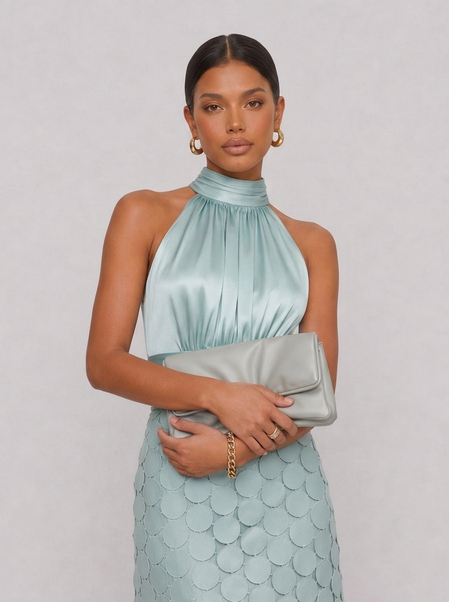 Leontine Rosette Satin Midi Dress