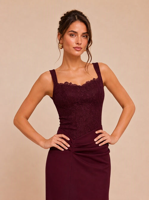 Katriel Lace Trim Slit Maxi Dress