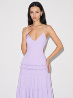 Evelina Maxikleid mit Stufenrock und offener Rückenpartie