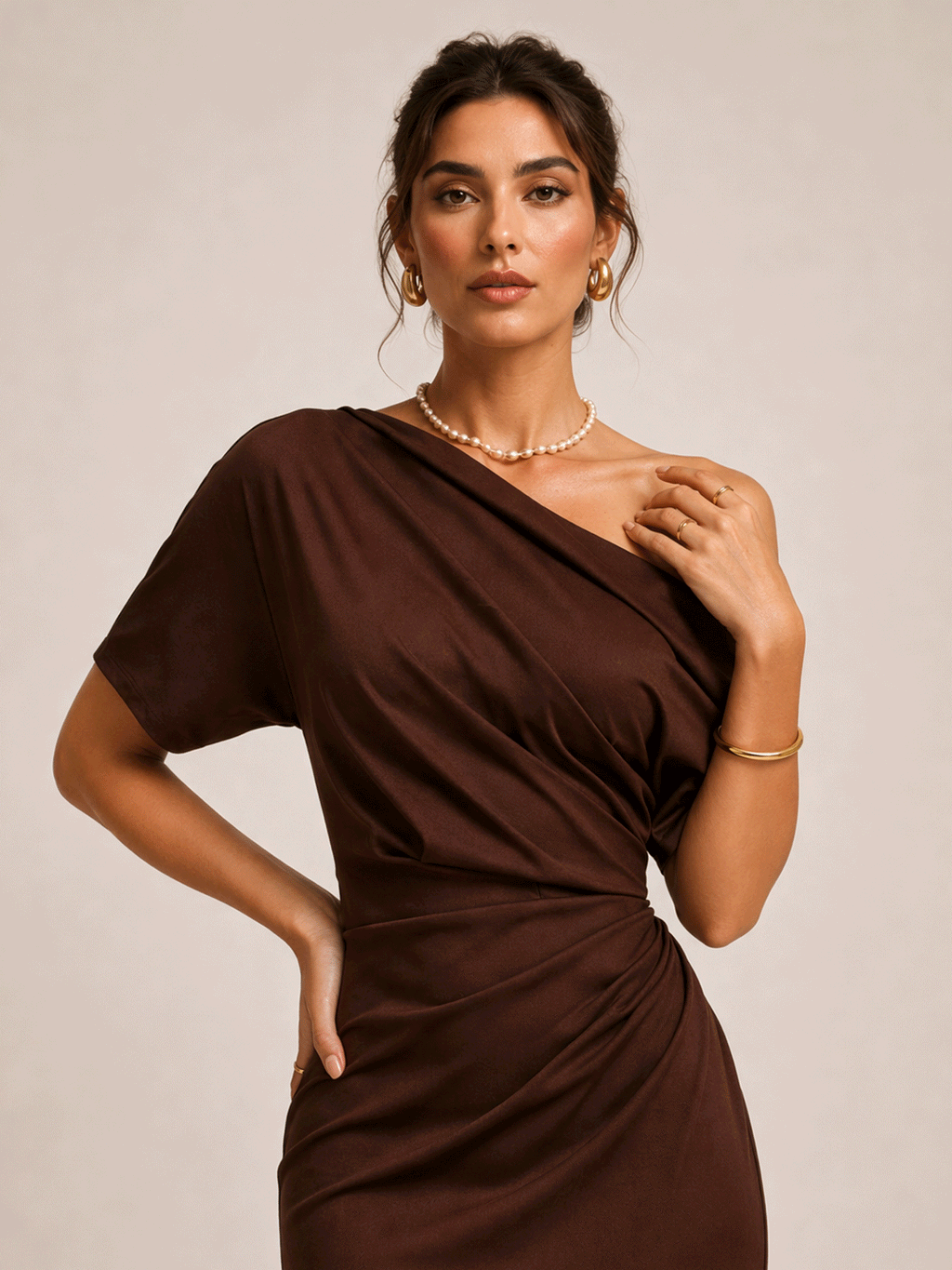One Shoulder solid color Mermaid Maxi Dress