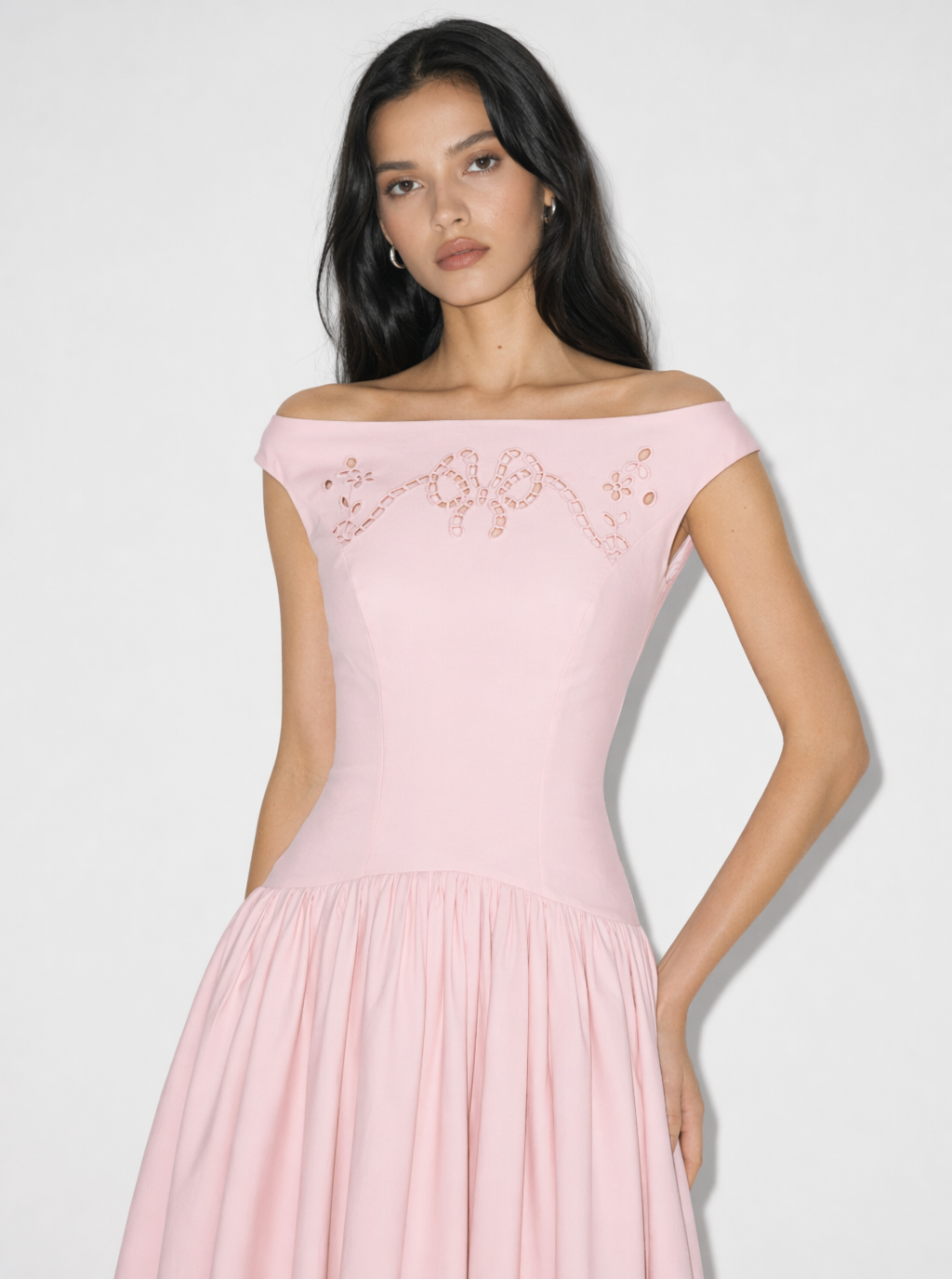 Andrea Embroidered Bow Midi Dress