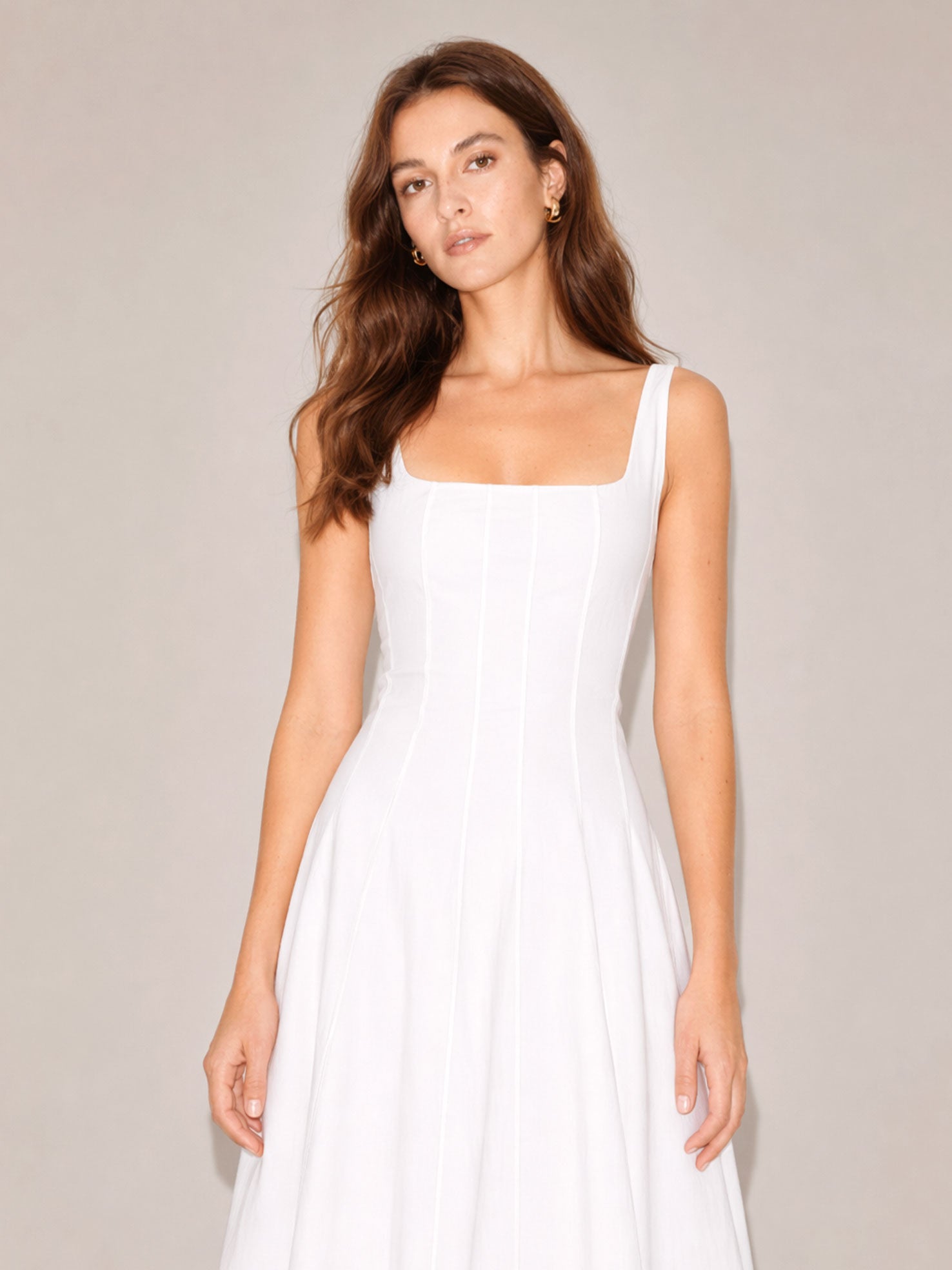 Square Neck A-Line Midi Dress