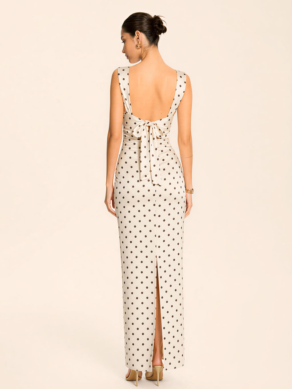 Polka Dot Sweetheart Neckline Midi Dress