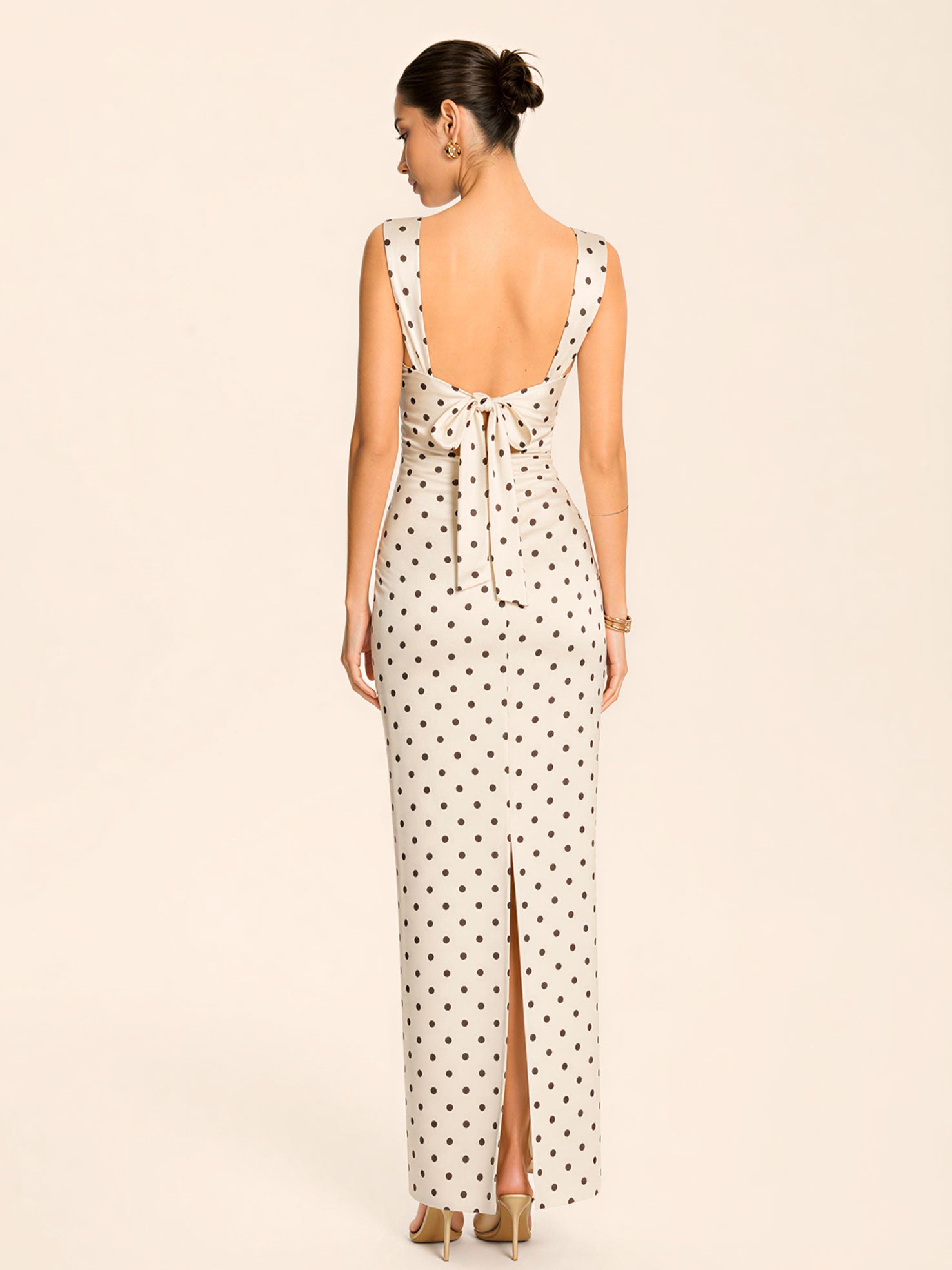 Polka Dot Sweetheart Neckline Midi Dress