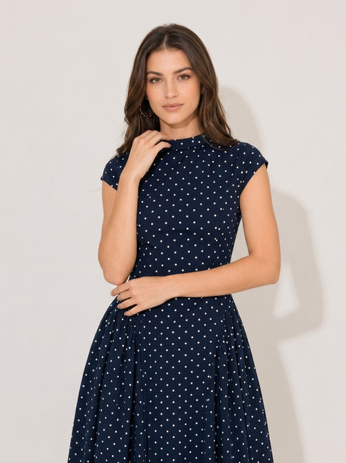 Violet Cap Sleeve Polka Dot Dress
