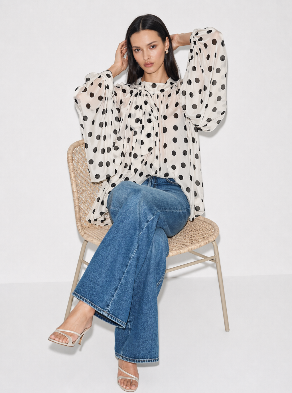 Camille Polka Dot Tie Neck Top