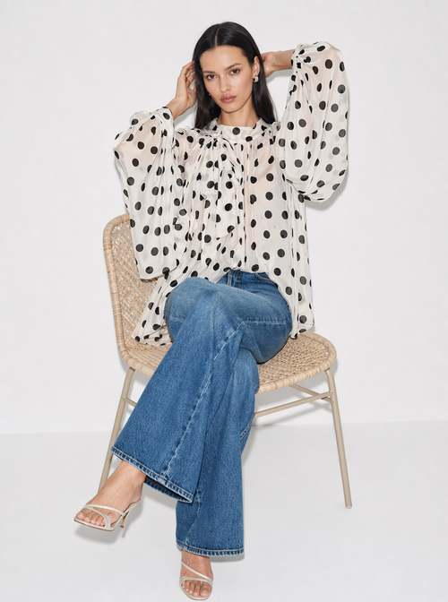 Camille Polka-Dot Oberteil mit Bindekragen