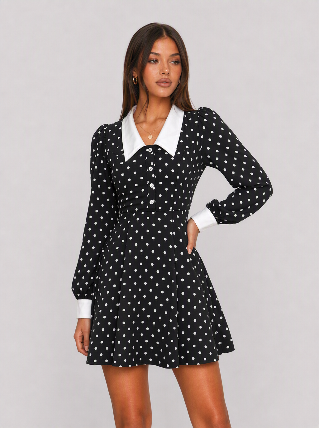 Zephrina Rosaline collared polka dot mini dress in black