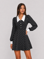 Zephrina Rosaline collared polka dot mini dress in black