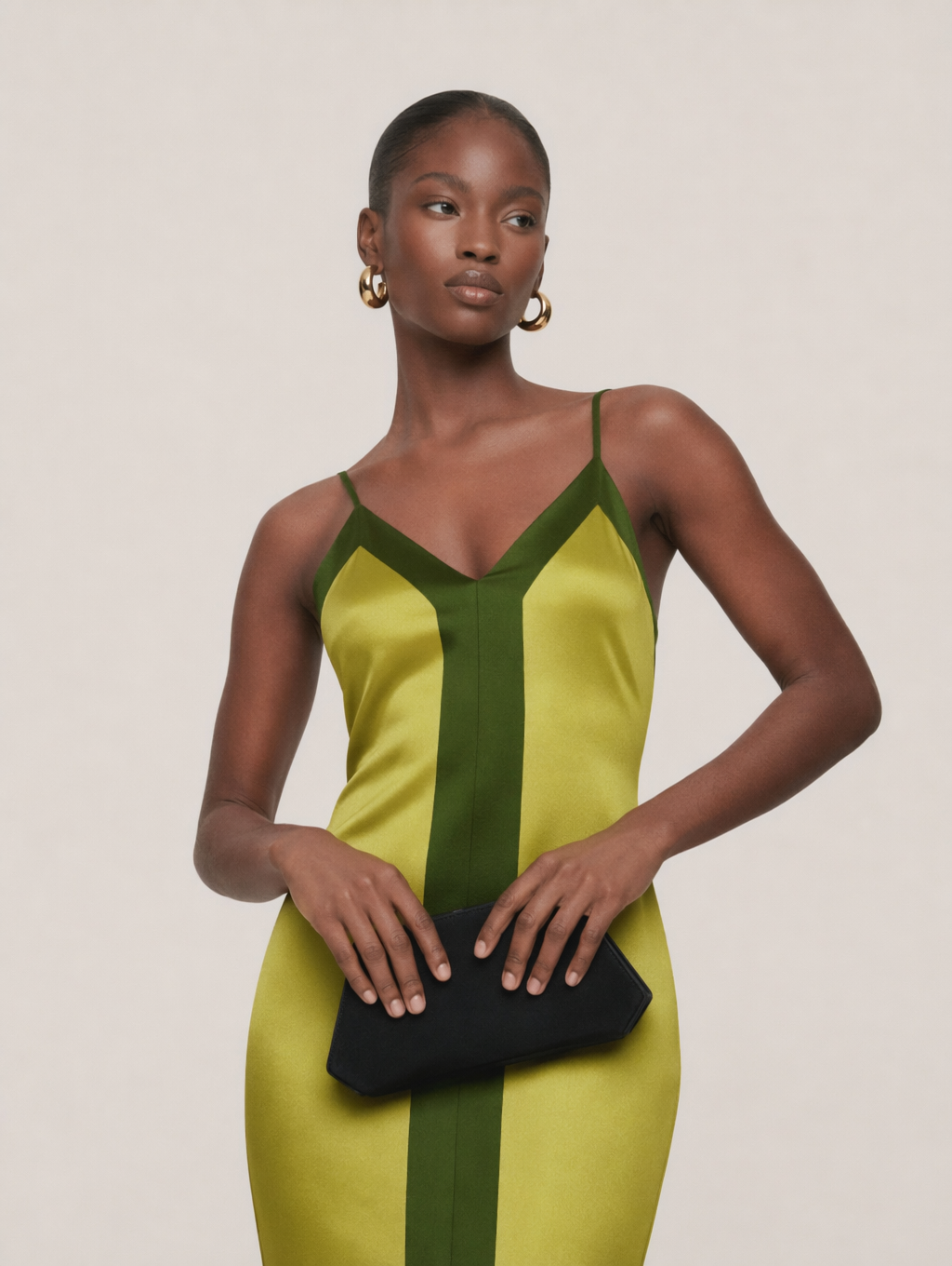 Acetate Color-Block Camisole Maxi Dress