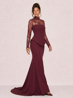 Zephrina Rosalie lace illusion maxi dress in burgundy