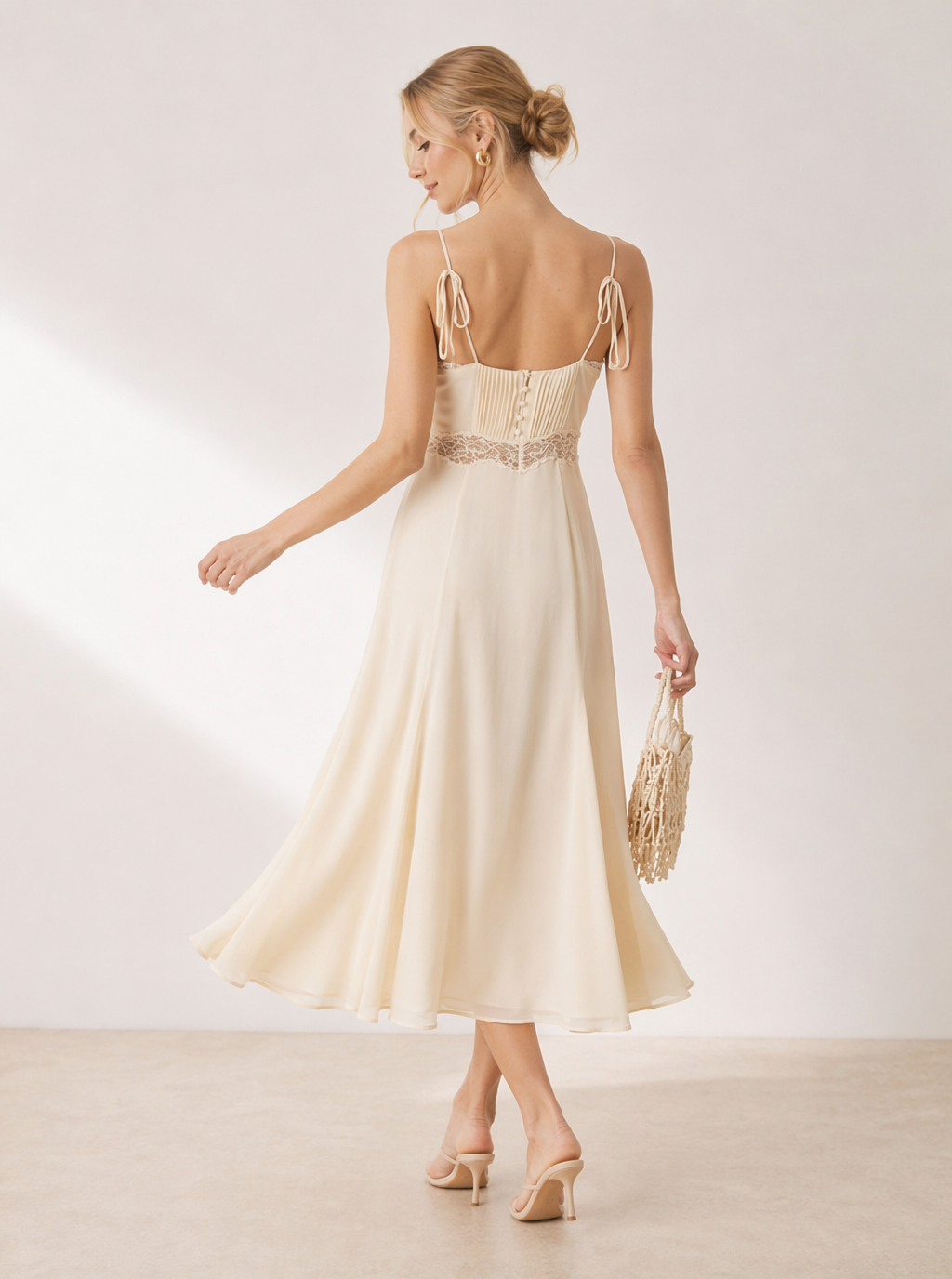 Apricot Heart Lace Cutout Slip Midi Dress