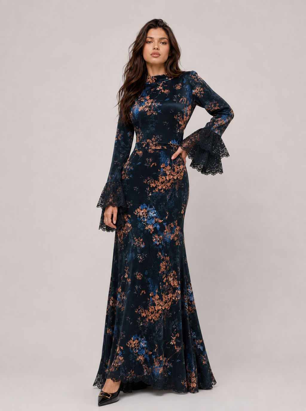 Zephrina Mavelle floral lace maxi dress in black