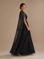 Zephrina Sybelle cape-overlay chiffon maxi dress