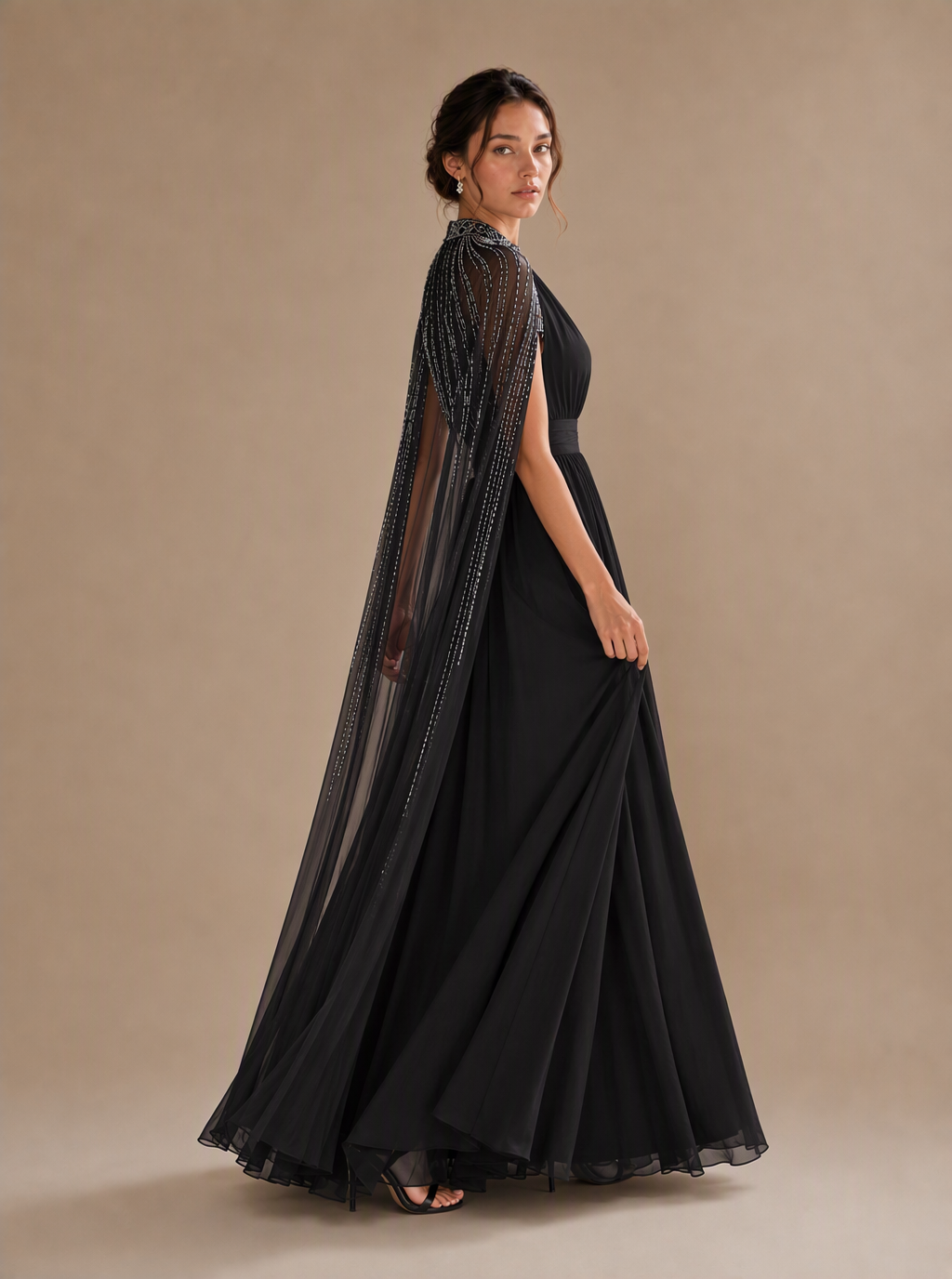 Zephrina Sybelle cape-overlay chiffon maxi dress