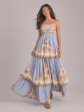 Zephrina Romilly tiered border-print maxi dress in blue
