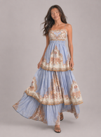 Zephrina Romilly tiered border-print maxi dress in blue