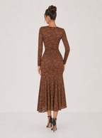 Zephrina Serilda lace jacquard midi dress in brown