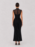 Zephrina Ottoline keyhole textured maxi dress in black