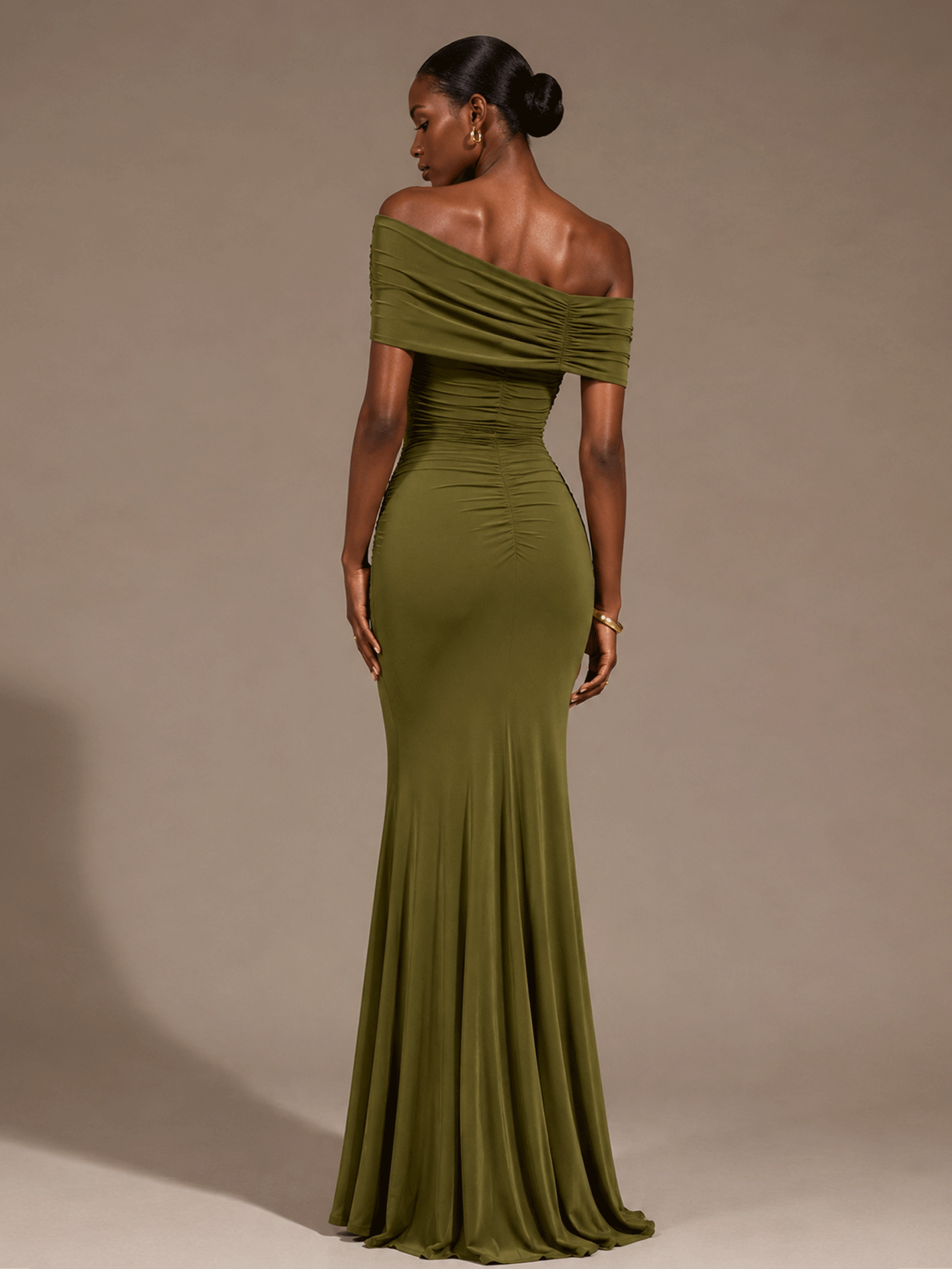 Off-Shoulder Ruched Mermaid Maxi Dress