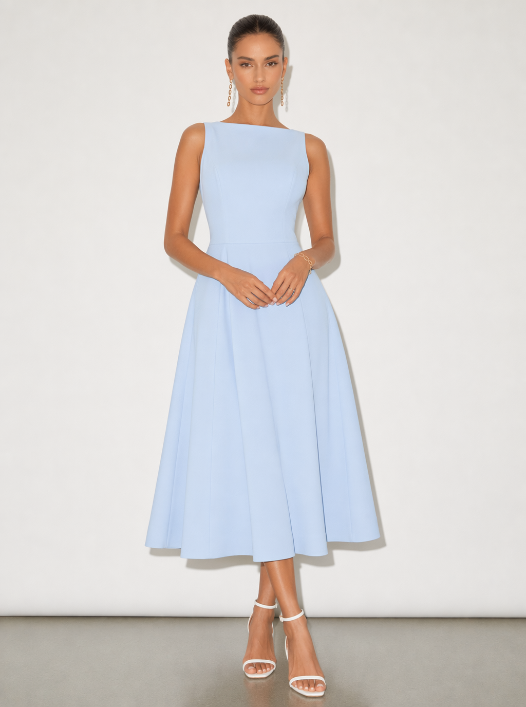 Zephrina Greta clean A-line midi dress in white