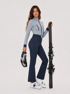 Zephrina Valeska graphic-panel belted one-piece ski suit with navy flared legs