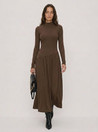 Zephrina Lucienne pleated knit midi dress in coffee
