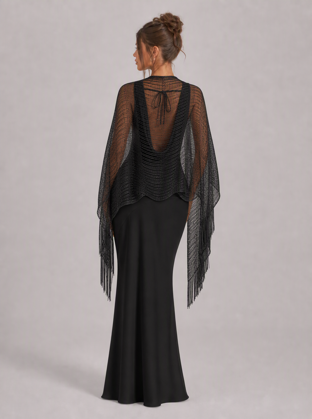 Zephrina Iolanthe long fringe shawl in black