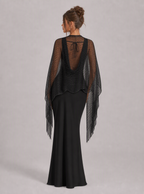 Zephrina Iolanthe long fringe shawl in black